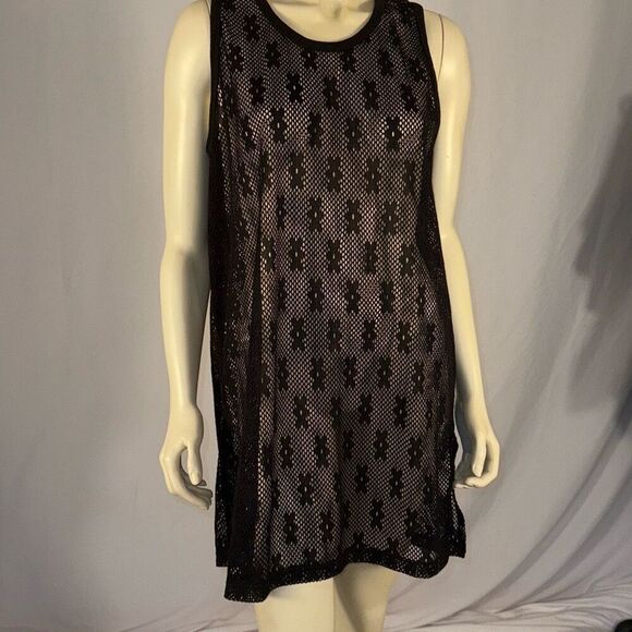 LG Sport Black Sheer Mesh Swim Cover Crochet Shift Cover Up Sundress Size Large - Picture 10 of 13
